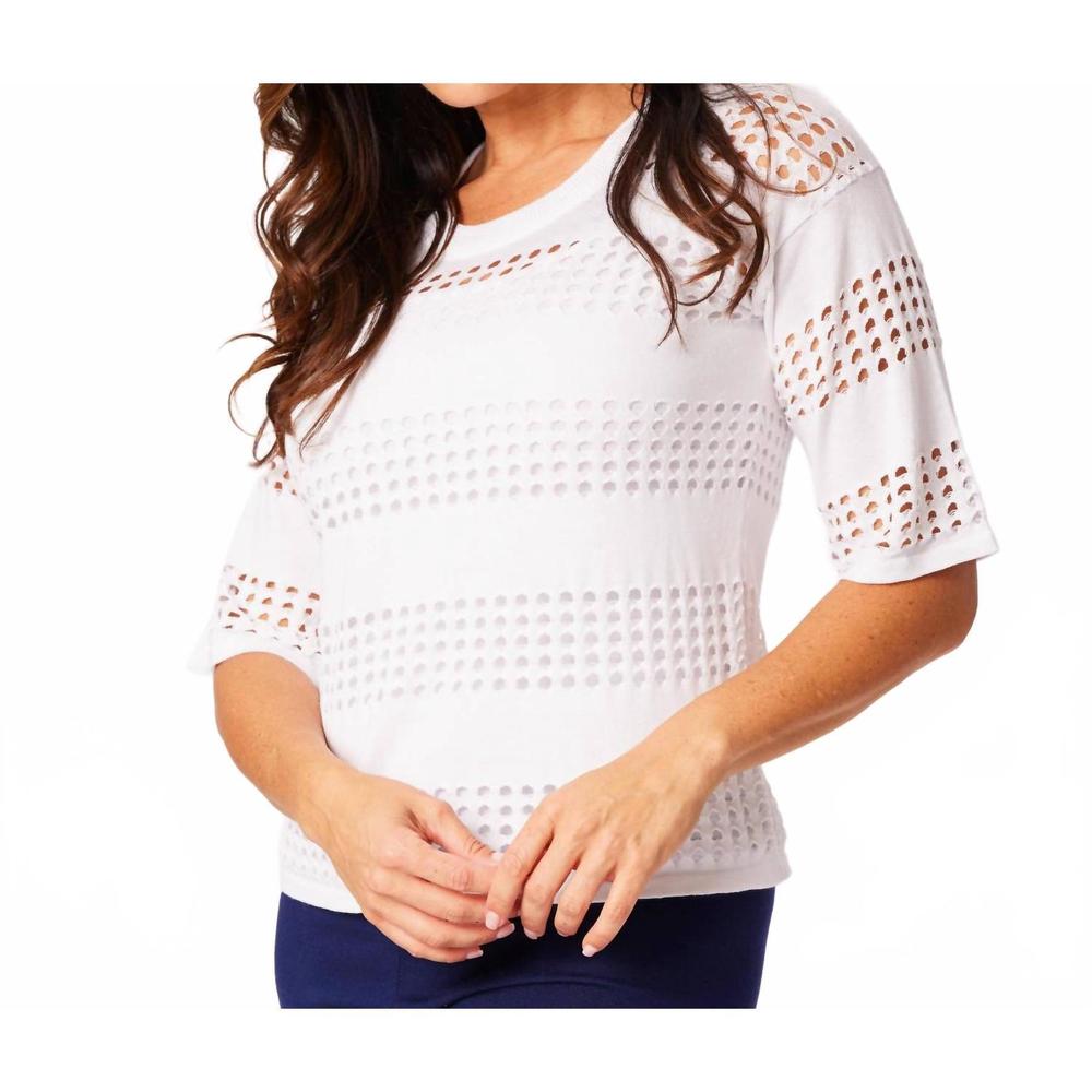 NEW ANGEL APPAREL crochet 3/4 sleeve top in white